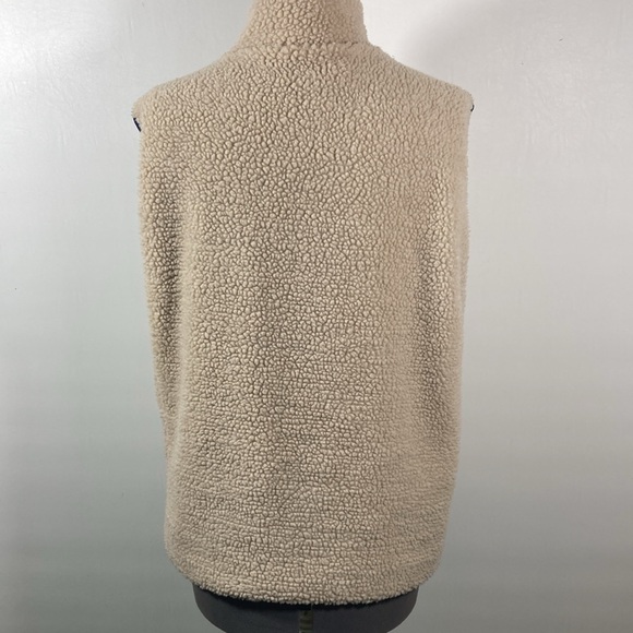 Wanna B Sherpa Vest Women Size M Blue & Cream Red Pull String on Pocket & Zipper - Picture 6 of 10